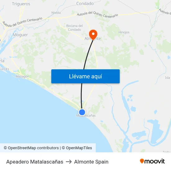Apeadero Matalascañas to Almonte Spain map