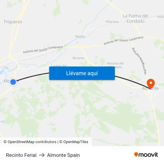 Recinto Ferial to Almonte Spain map