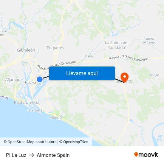 Pi La Luz to Almonte Spain map