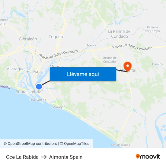 Cce La Rabida to Almonte Spain map