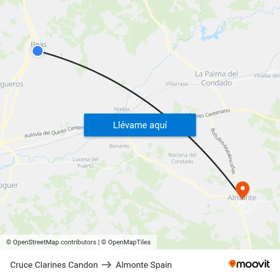 Cruce Clarines Candon to Almonte Spain map