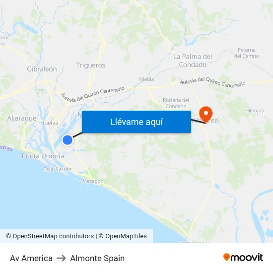 Av America to Almonte Spain map