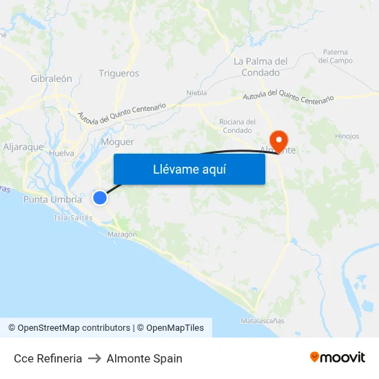 Cce Refineria to Almonte Spain map