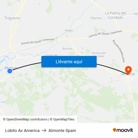 Lobito Av America to Almonte Spain map