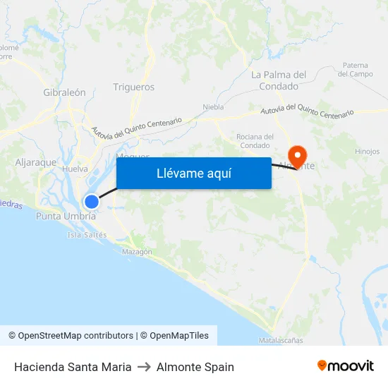 Hacienda Santa Maria to Almonte Spain map