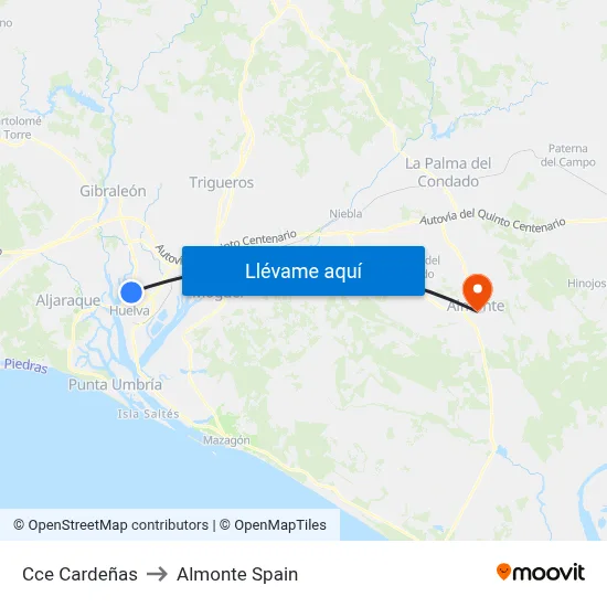 Cce Cardeñas to Almonte Spain map