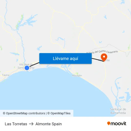 Las Torretas to Almonte Spain map