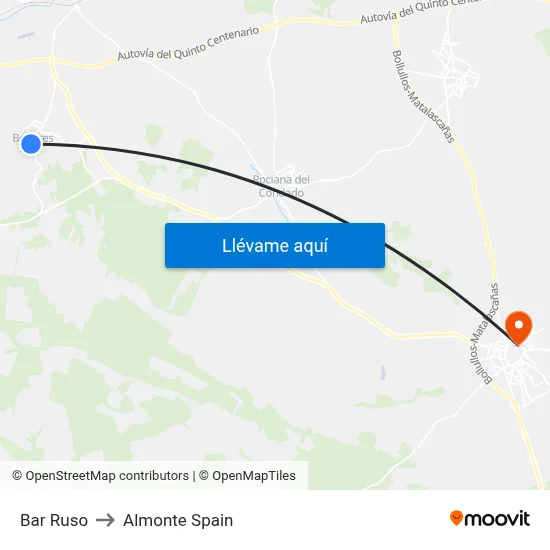Bar Ruso to Almonte Spain map