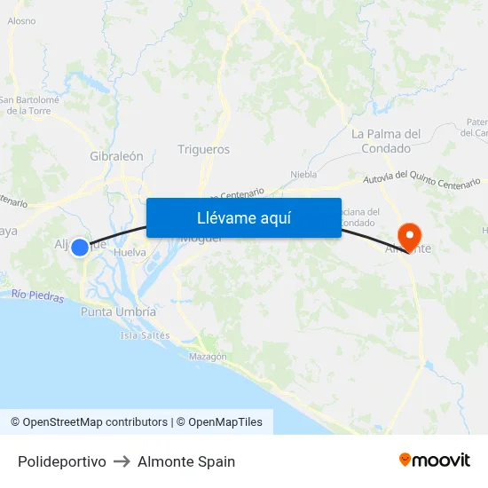 Polideportivo to Almonte Spain map