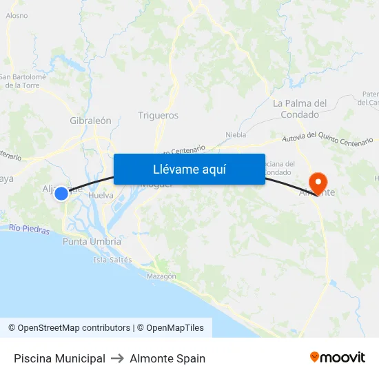 Piscina Municipal to Almonte Spain map