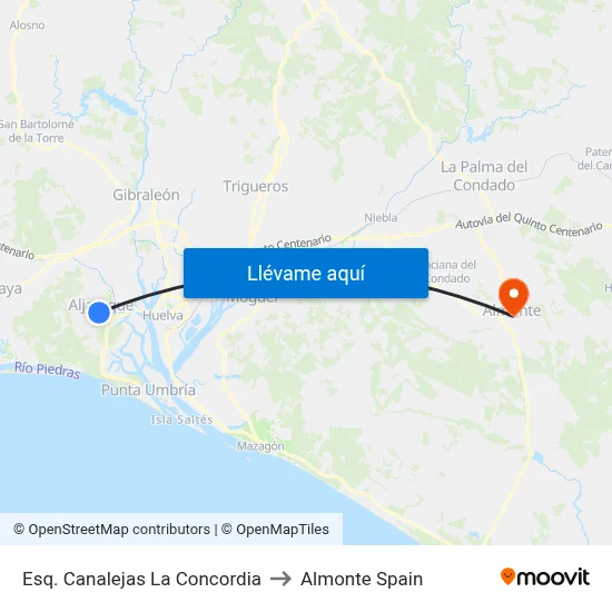 Esq. Canalejas La Concordia to Almonte Spain map