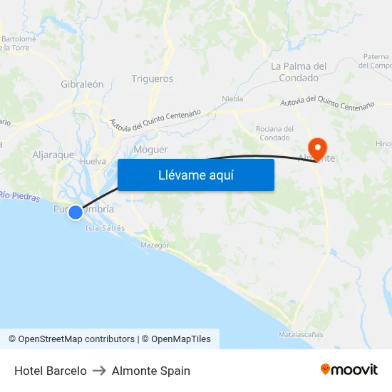 Hotel Barcelo to Almonte Spain map