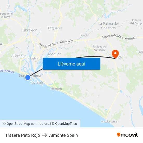 Trasera Pato Rojo to Almonte Spain map