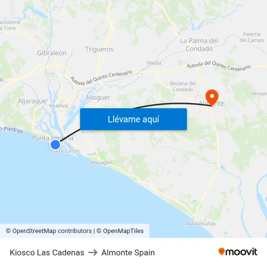 Kiosco Las Cadenas to Almonte Spain map