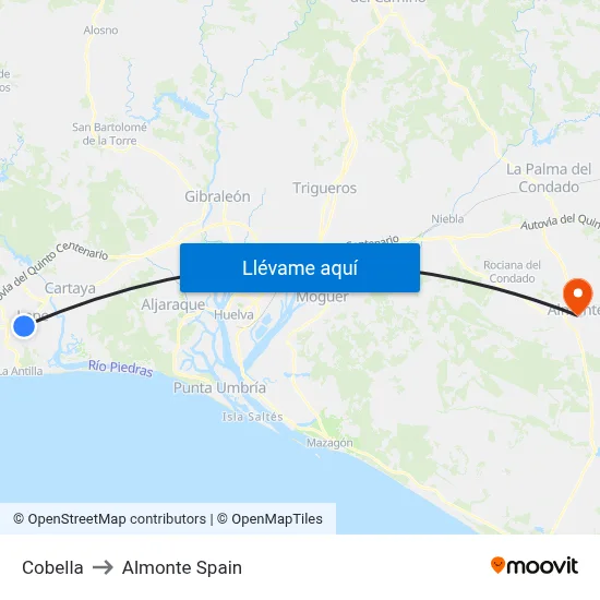 Cobella to Almonte Spain map