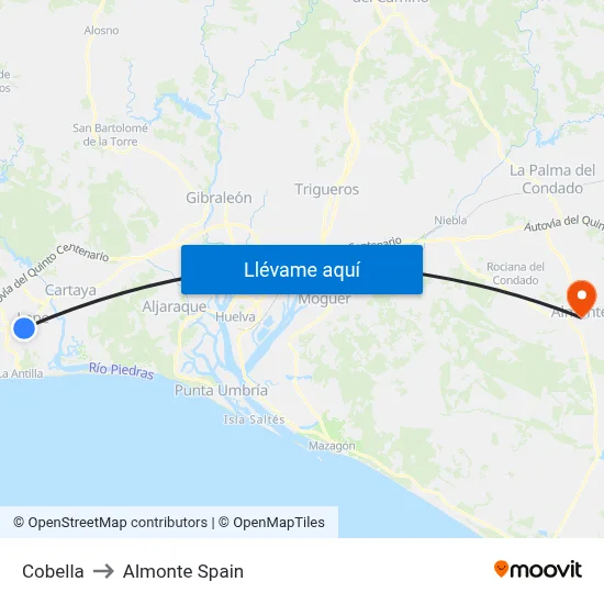 Cobella to Almonte Spain map