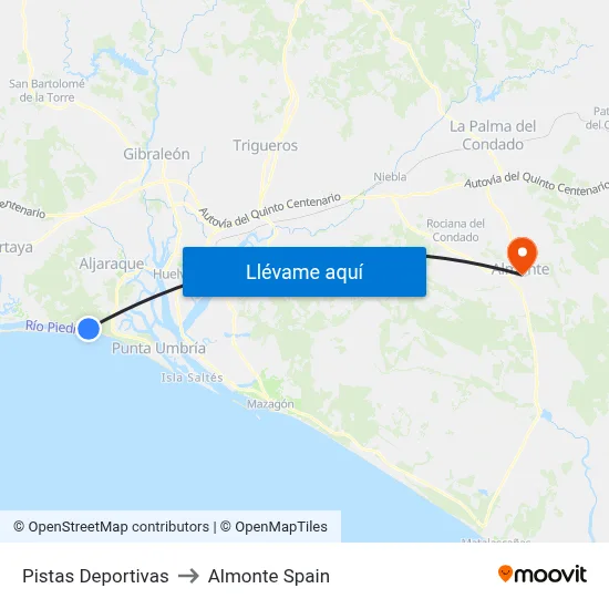 Pistas Deportivas to Almonte Spain map