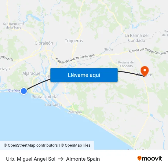 Urb. Miguel Angel Sol to Almonte Spain map