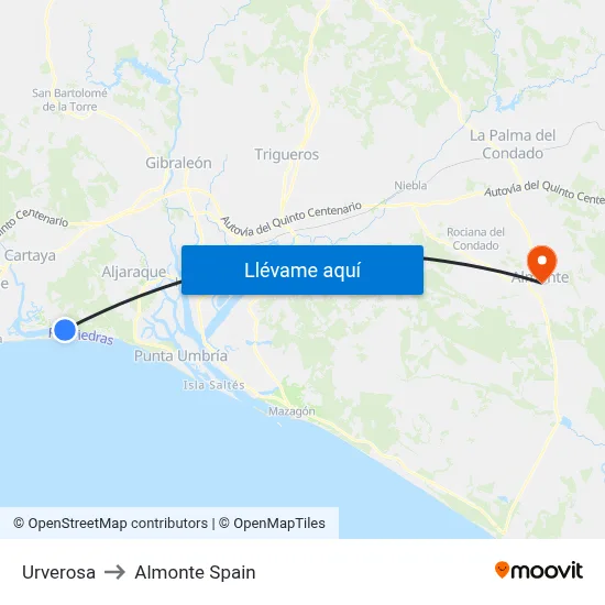 Urverosa to Almonte Spain map