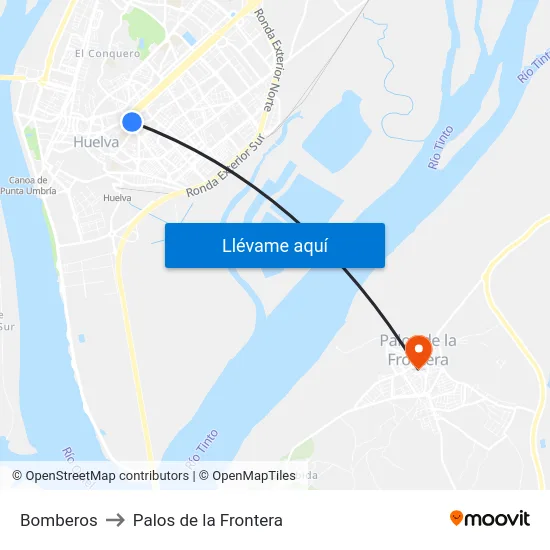 Bomberos to Palos de la Frontera map