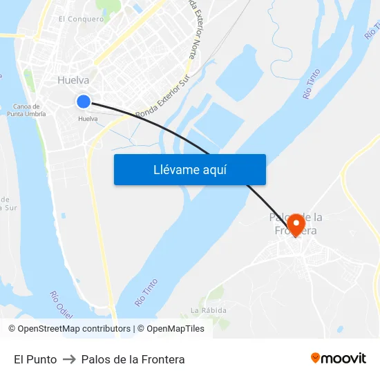 El Punto to Palos de la Frontera map