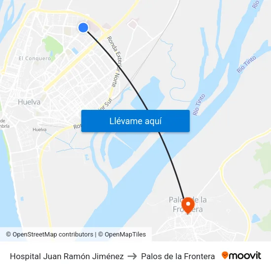 Hospital Juan Ramón Jiménez to Palos de la Frontera map
