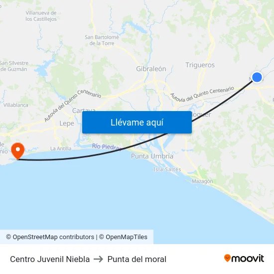 Centro Juvenil Niebla to Punta del moral map