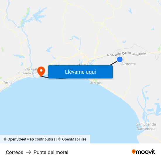 Correos to Punta del moral map