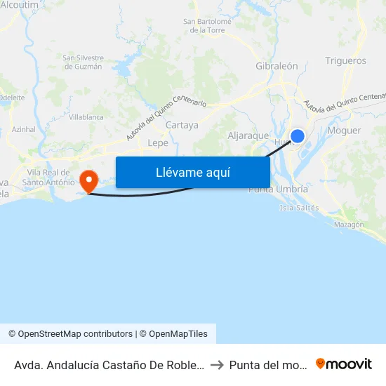 Avda. Andalucía Castaño De Robledo to Punta del moral map