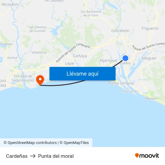 Cardeñas to Punta del moral map