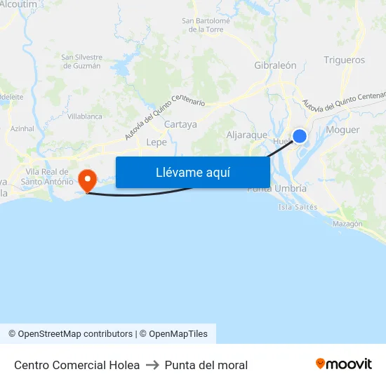 Centro Comercial Holea to Punta del moral map