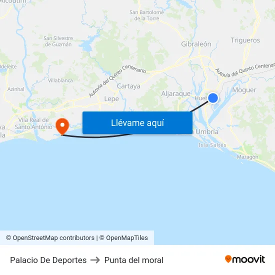 Palacio De Deportes to Punta del moral map