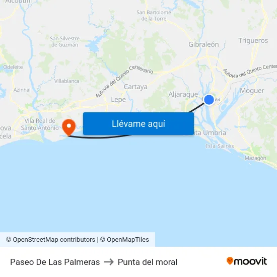 Paseo De Las Palmeras to Punta del moral map