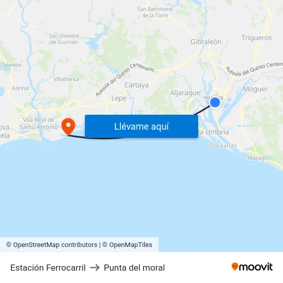 Estación Ferrocarril to Punta del moral map