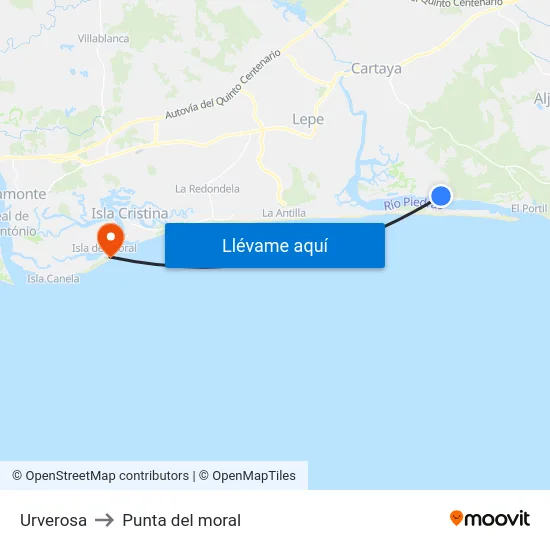 Urverosa to Punta del moral map
