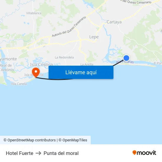 Hotel Fuerte to Punta del moral map