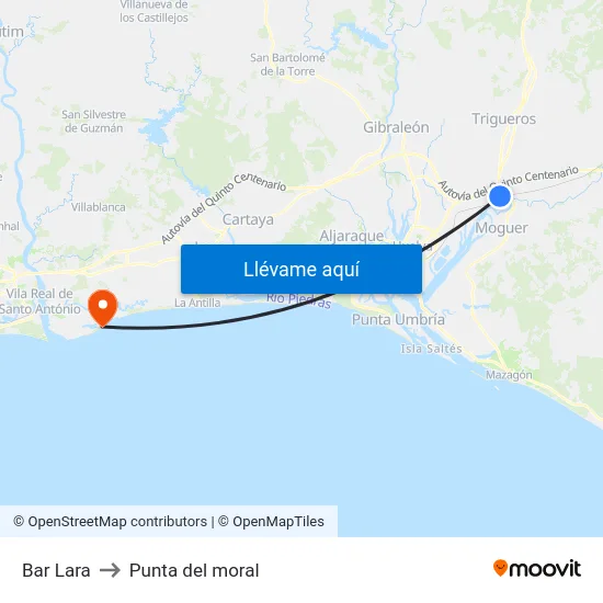Bar Lara to Punta del moral map