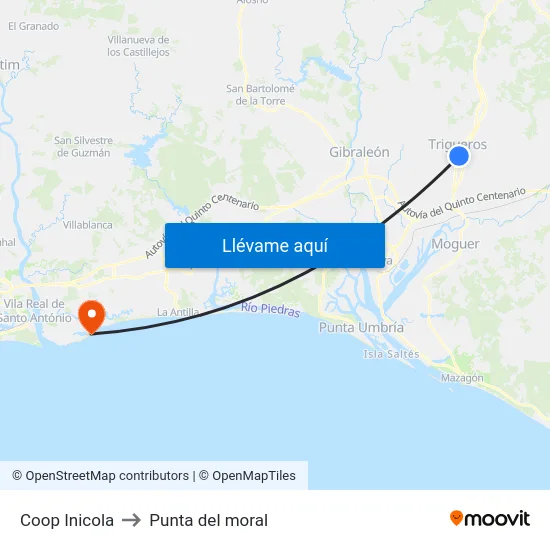 Coop Inicola to Punta del moral map