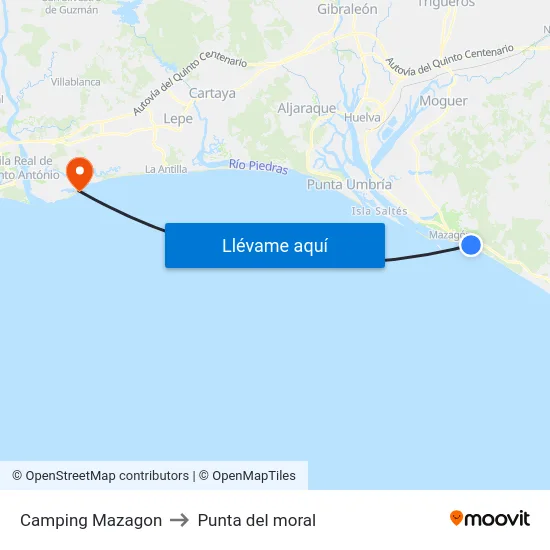 Camping Mazagon to Punta del moral map