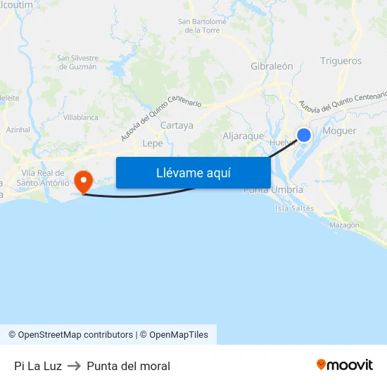 Pi La Luz to Punta del moral map