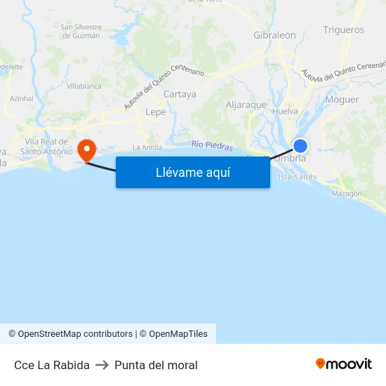 Cce La Rabida to Punta del moral map