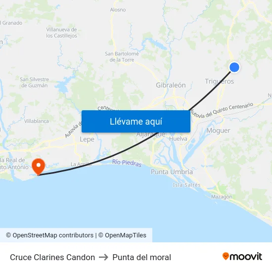 Cruce Clarines Candon to Punta del moral map