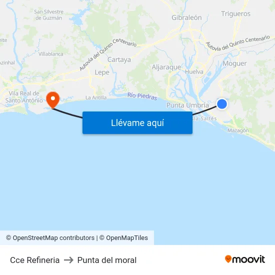 Cce Refineria to Punta del moral map