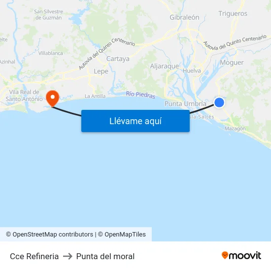 Cce Refineria to Punta del moral map
