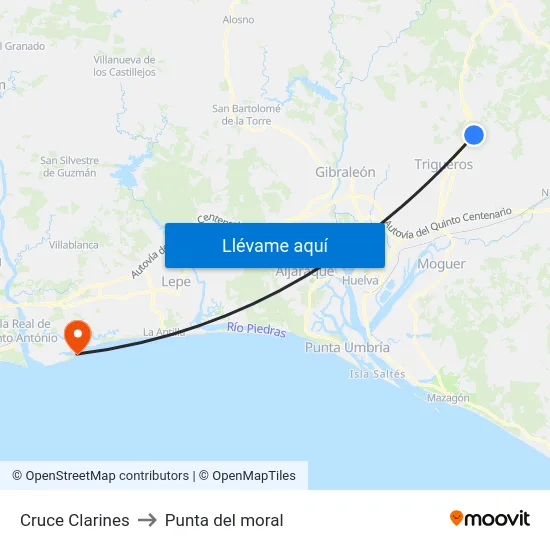 Cruce Clarines to Punta del moral map