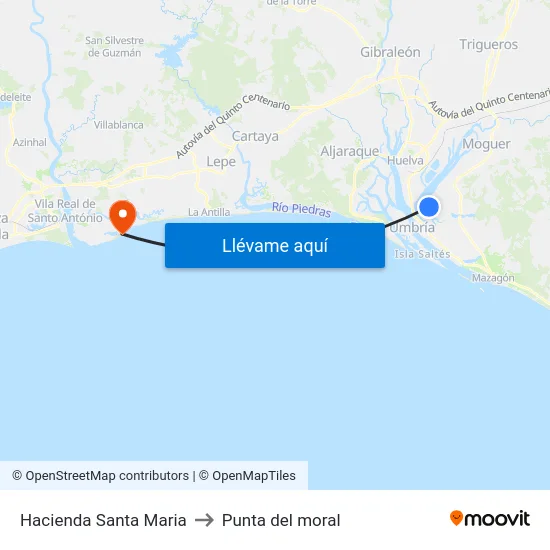 Hacienda Santa Maria to Punta del moral map