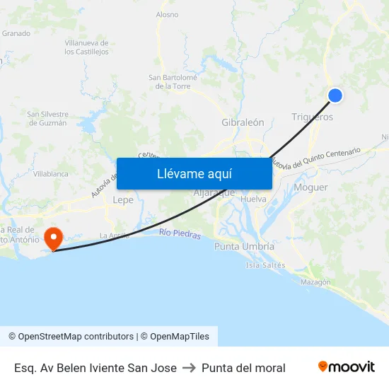 Esq. Av Belen Iviente  San Jose to Punta del moral map