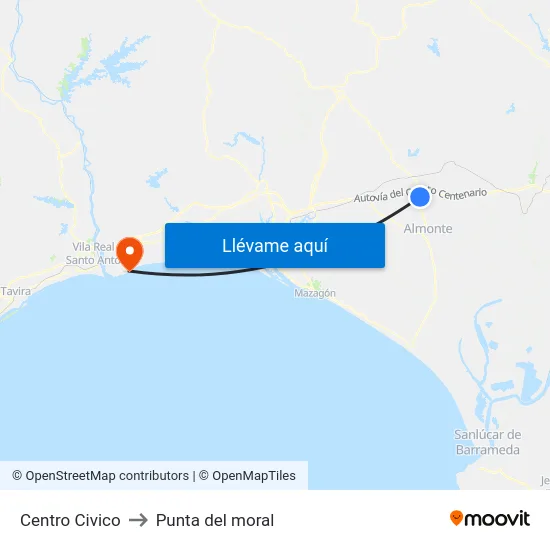 Centro Civico to Punta del moral map