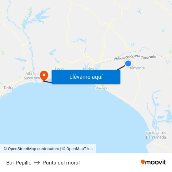 Bar Pepillo to Punta del moral map