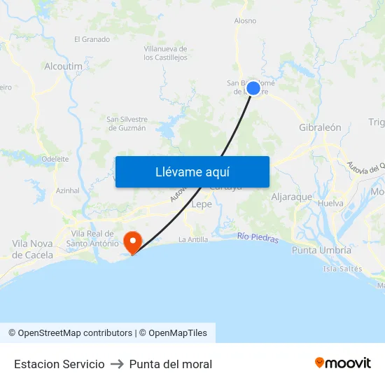 Estacion Servicio to Punta del moral map
